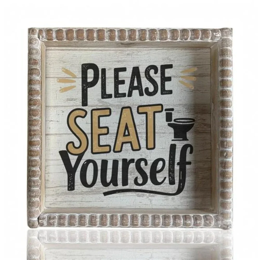 Boho Farmhouse Wooden Framed Bathroom Decor Signs, Funny Restroom Decorative
